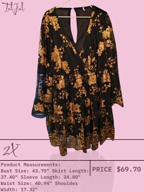 Black Dress with Rose Gold Sequin Floral Embroidery